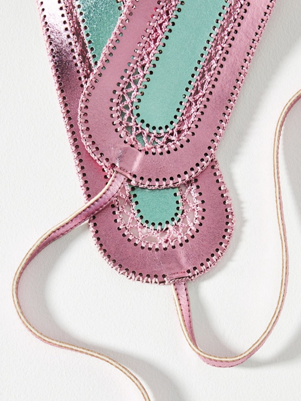 Cynthia Rowley Pink and Green Metallic Lace-Up Waist Belt - Picture 2 of 8
